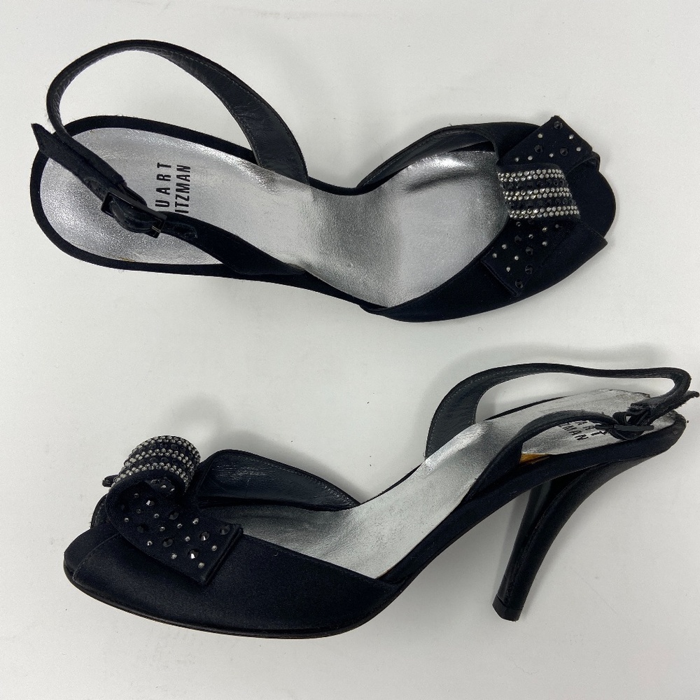 Stuart Weitzman Black Slingback Size 8 Rhinestone